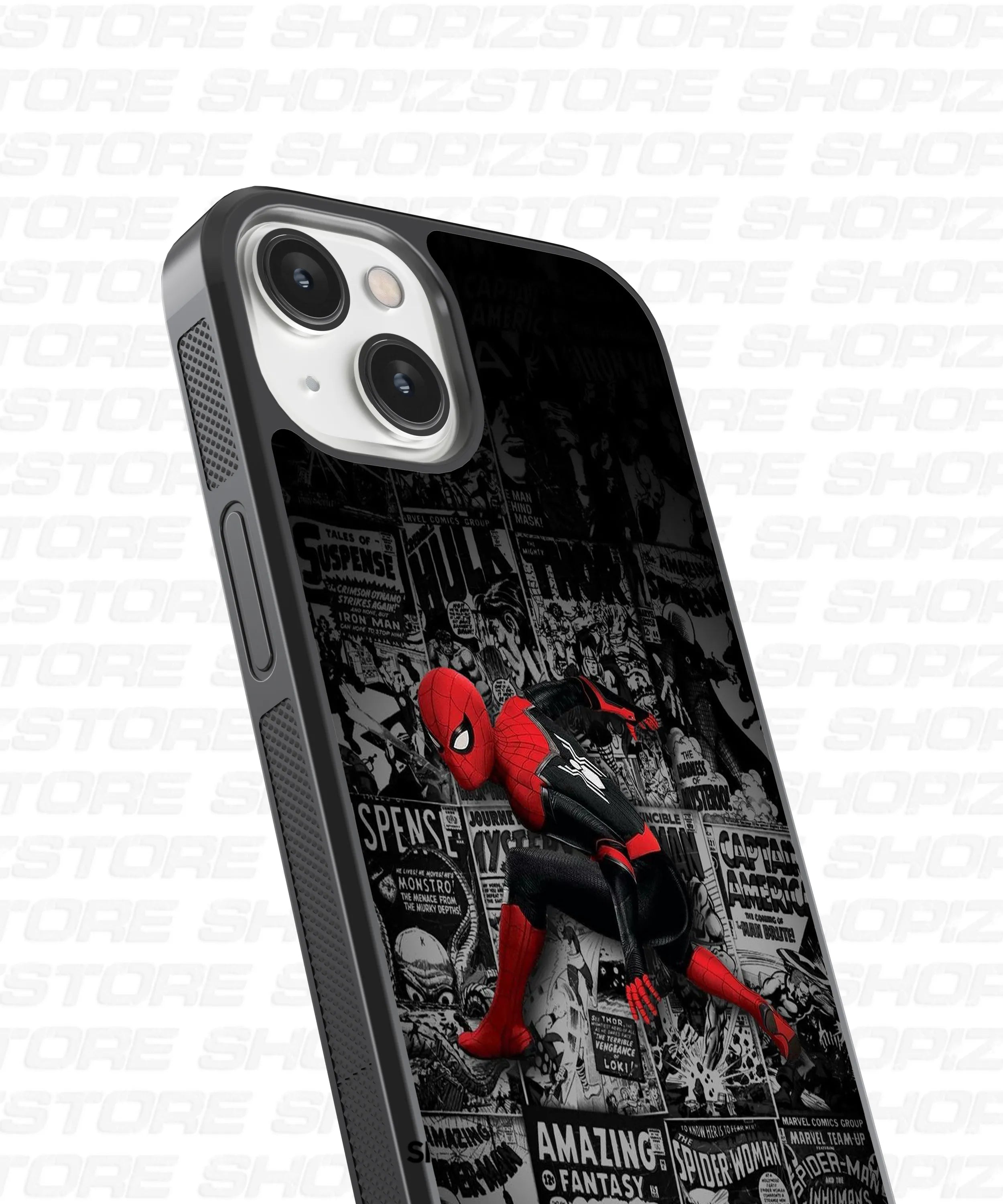 SpiderManComicBackdrop Glass Case